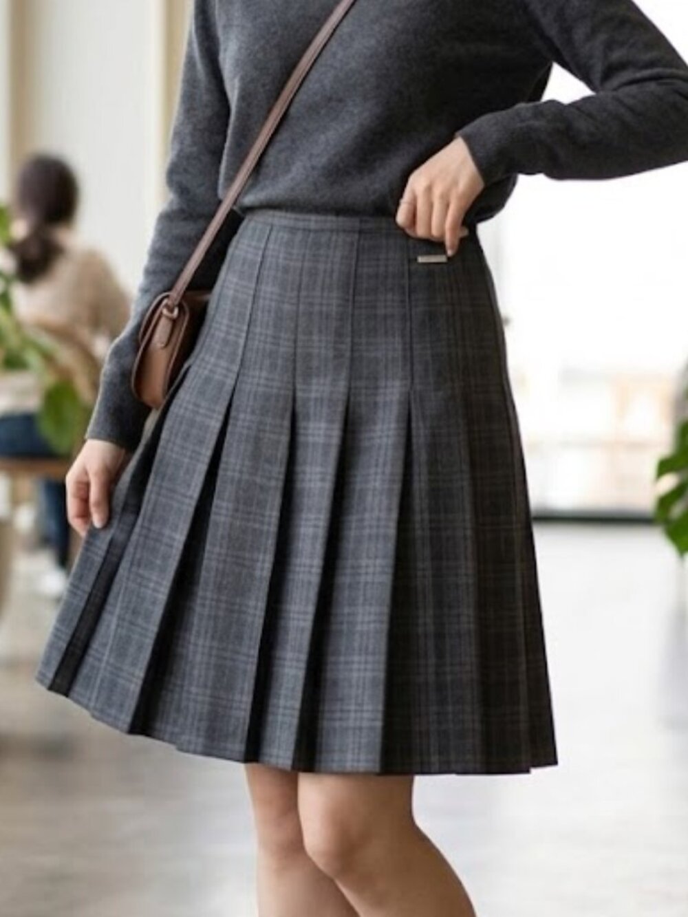 Banana Republic Gray Plaid Pleated Skirt Checks